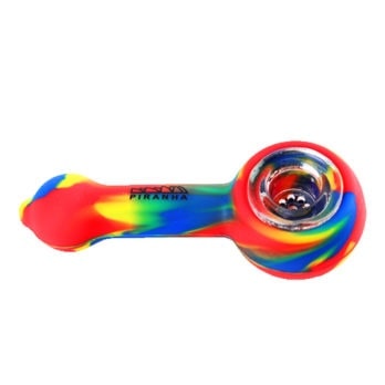 Piranha Silicone Hand Pipe 4" Spoon W/Glass Bowl Assorted Colors