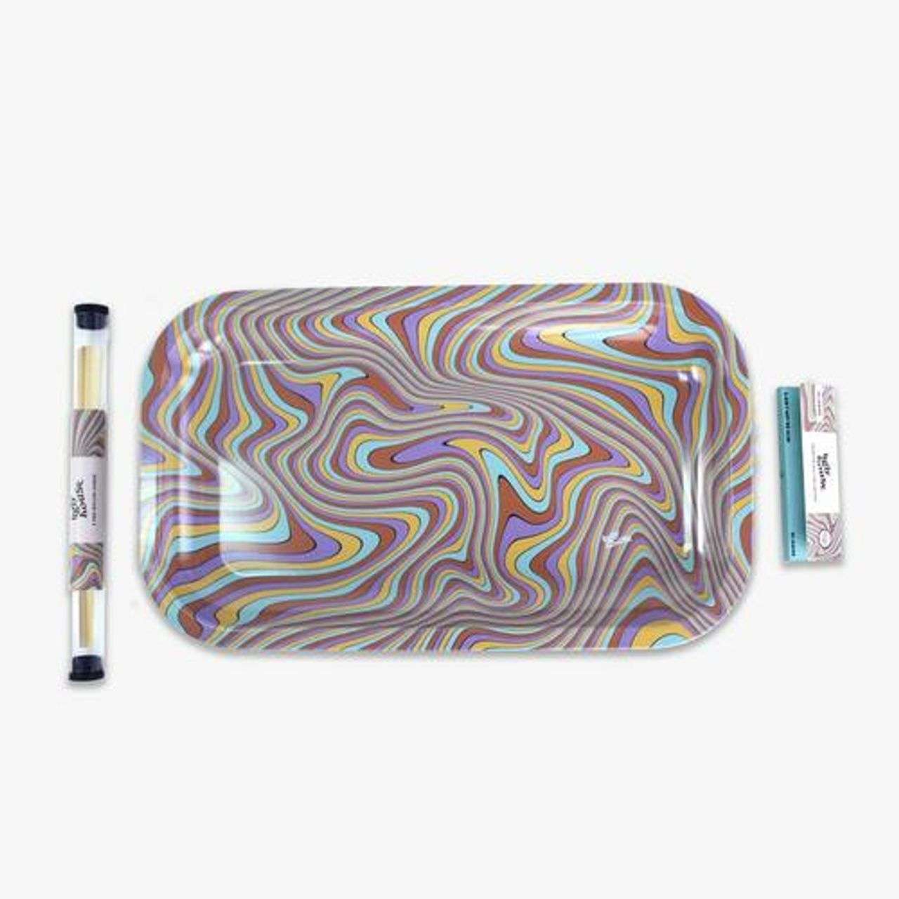 LARGE HOLOGRAPHIC UGLY HOUSE ROLLING TRAY WITH LID/CONES/PAPERS (I'D HIT THAT/STRIPES) 10.6X6.3